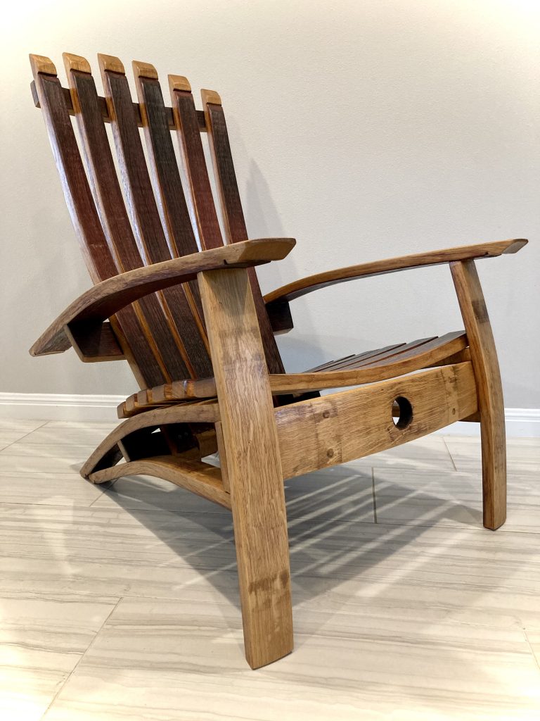 Adirondack chair made from retired wine barrel