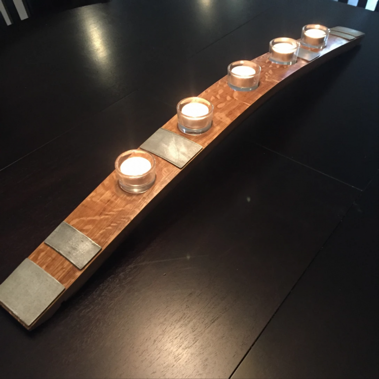 Tealight holder made from retired wine barrel stave