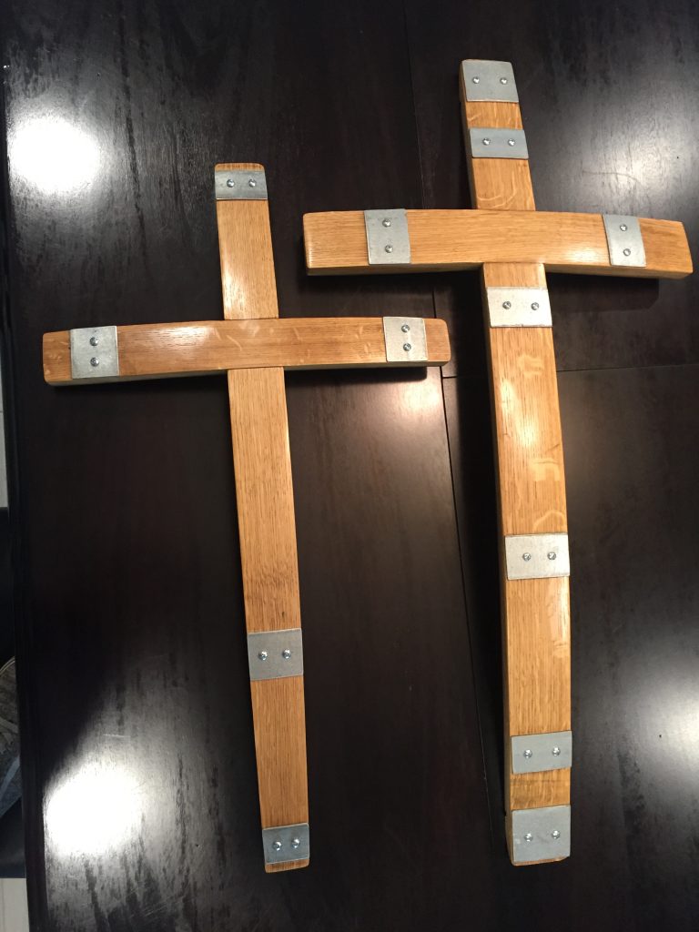 Wall art crosses made from wine barrel staves